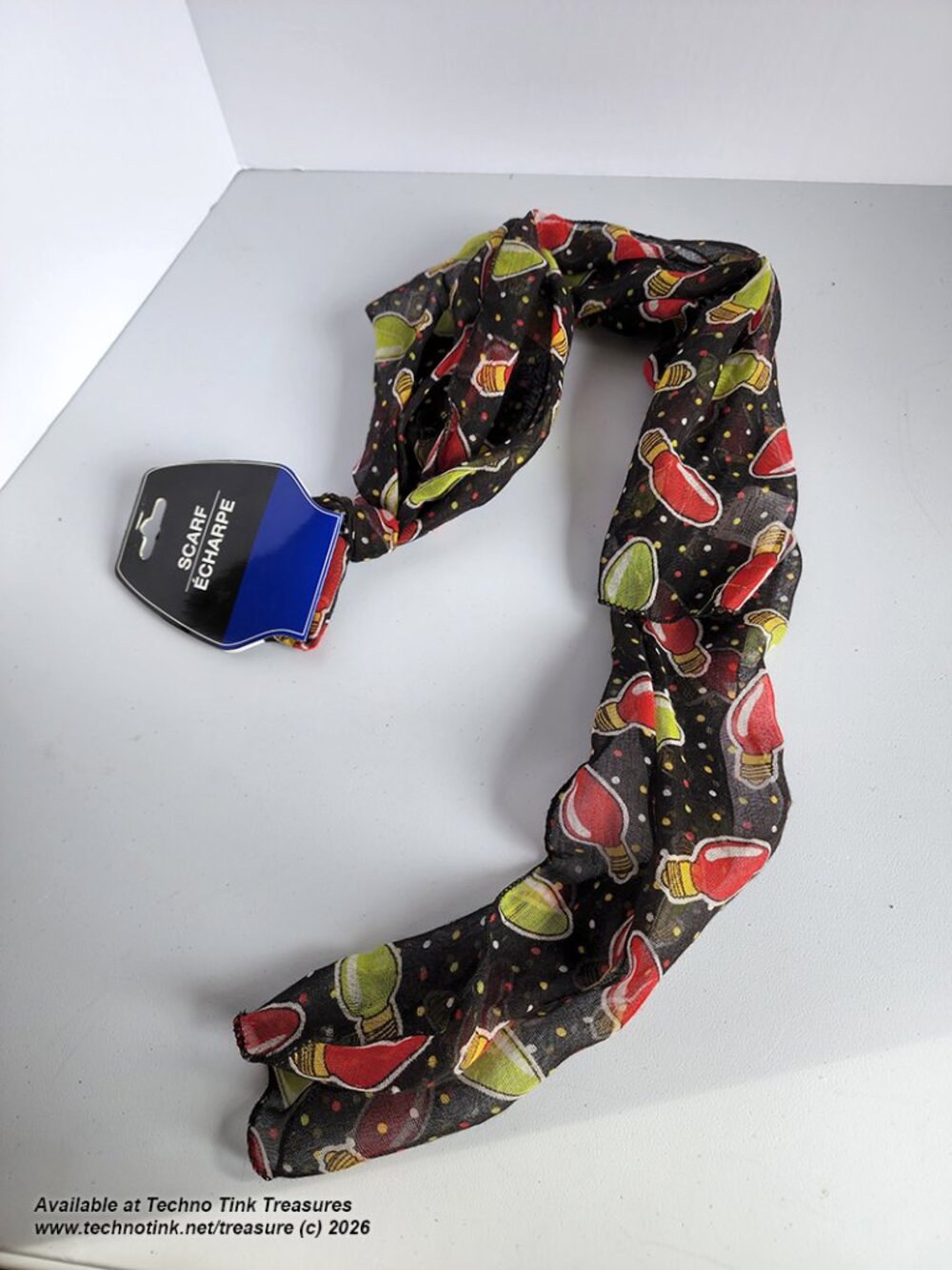 Xmas Bulbs Black Scarf